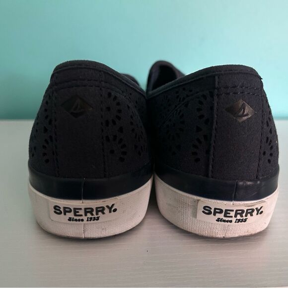 Sperry Seaside Perforated Sneakers Womens Size 9 Navy Suede Slip On - Picture 3 of 8